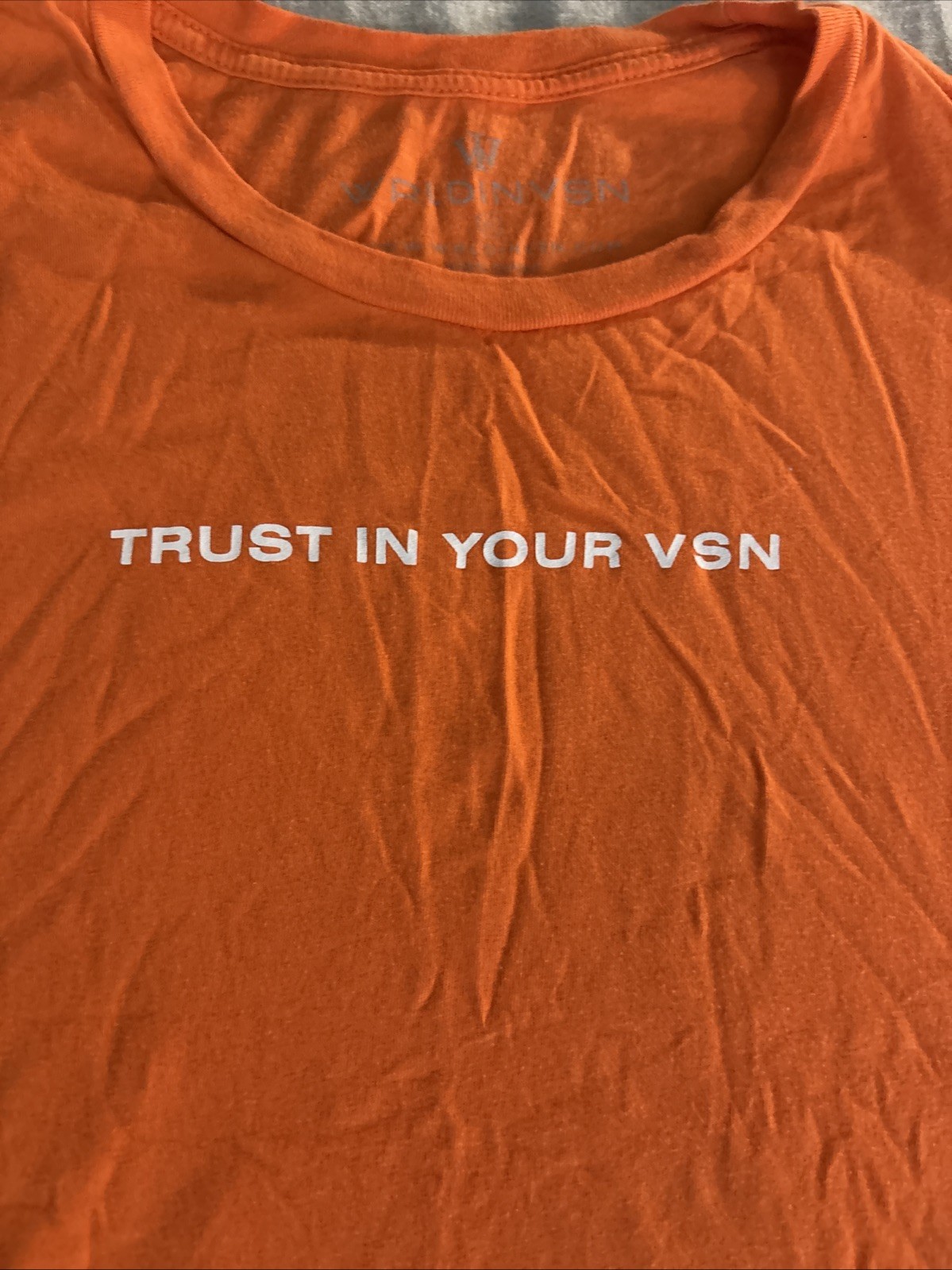 WRLDINVSN Streetwear Orange Graphic Tee - Trust in Your VSN size XL gallery