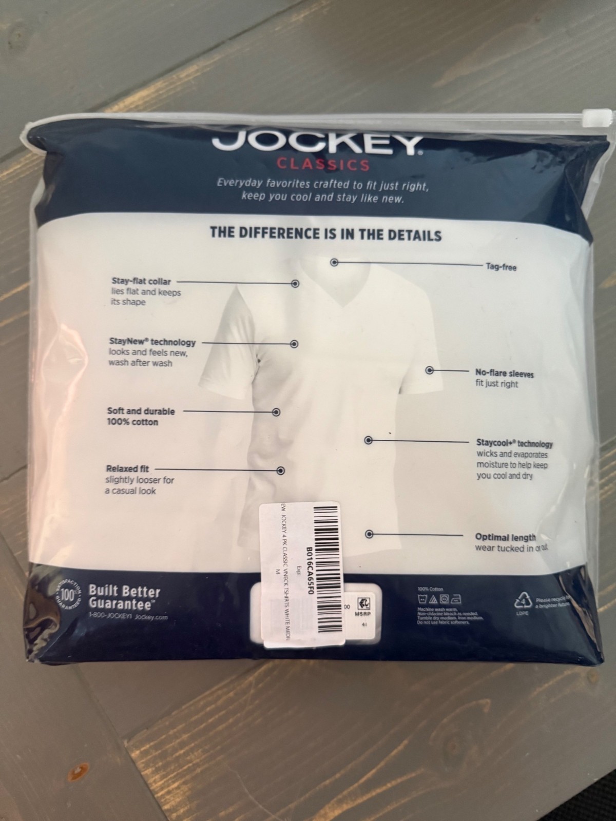 Jockey Mens Tagless V-Neck Undershirts 4-Pack StayCool Technology White M gallery