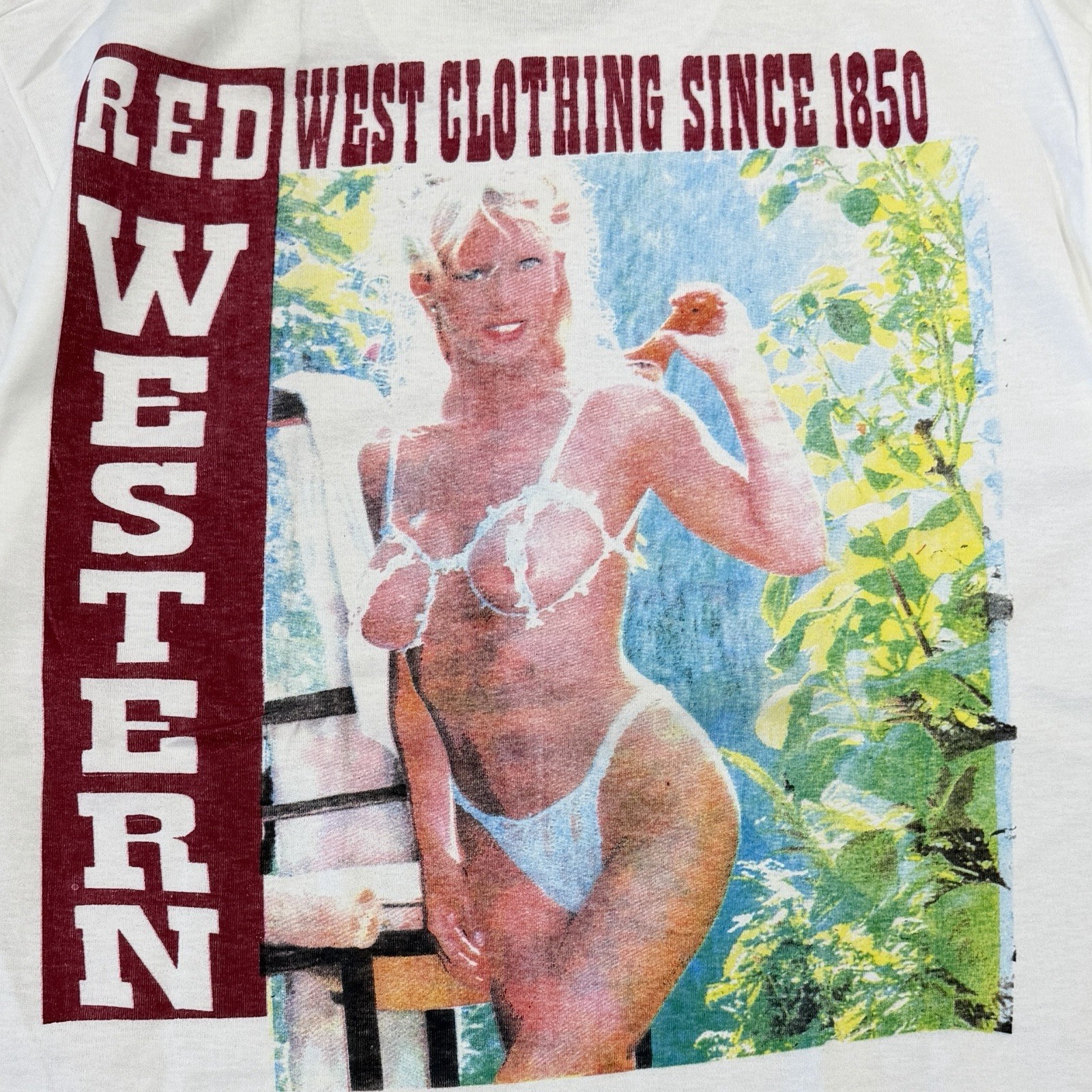 Vintage 90’s Levi’s Style Nude Deadstock Red Western Jeans Promo T Shirt Large