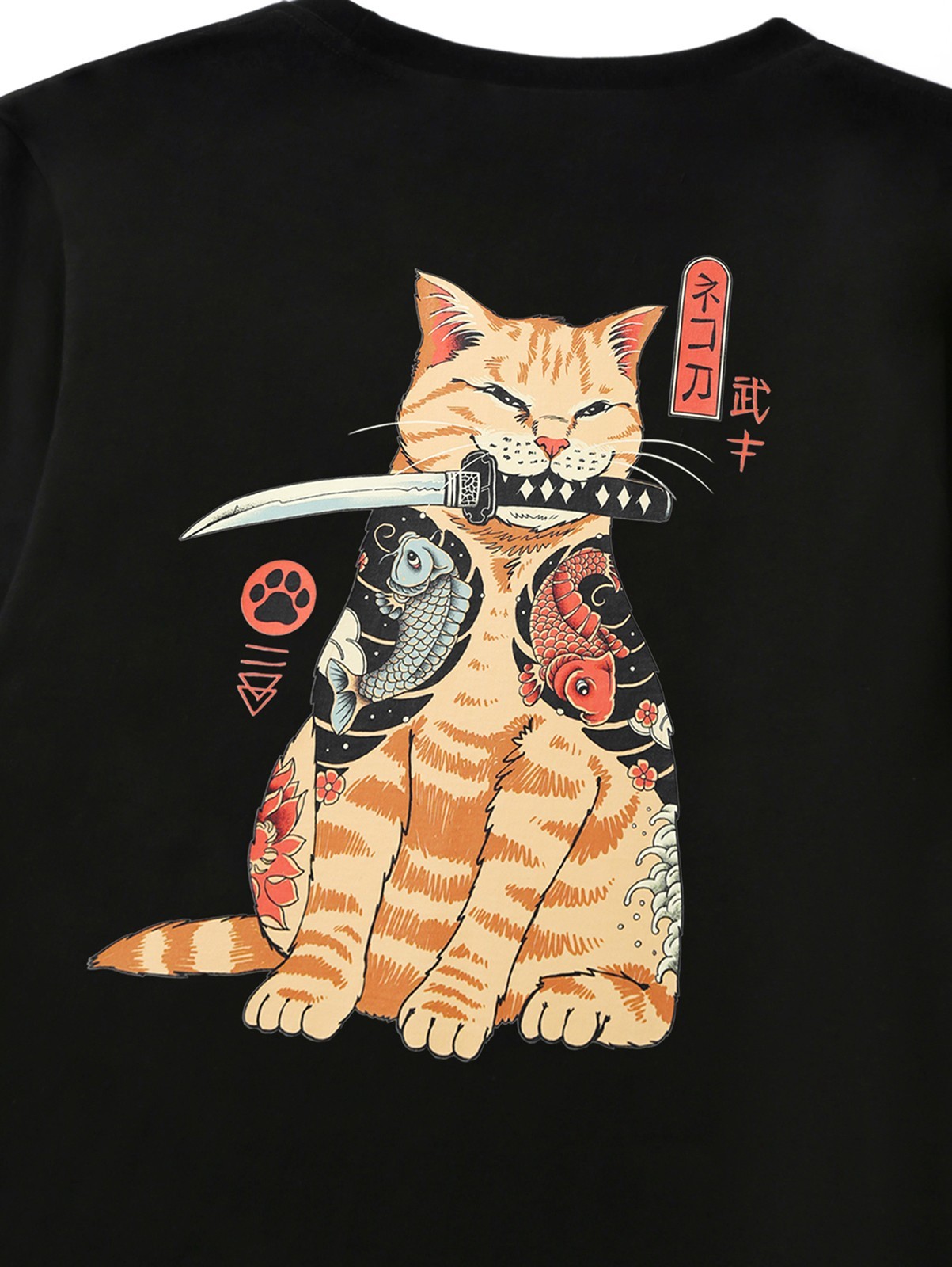 Niepce Samurai Swordart Cat Graphic Tee Japanese Streetwear Crewneck T-Shirt gallery