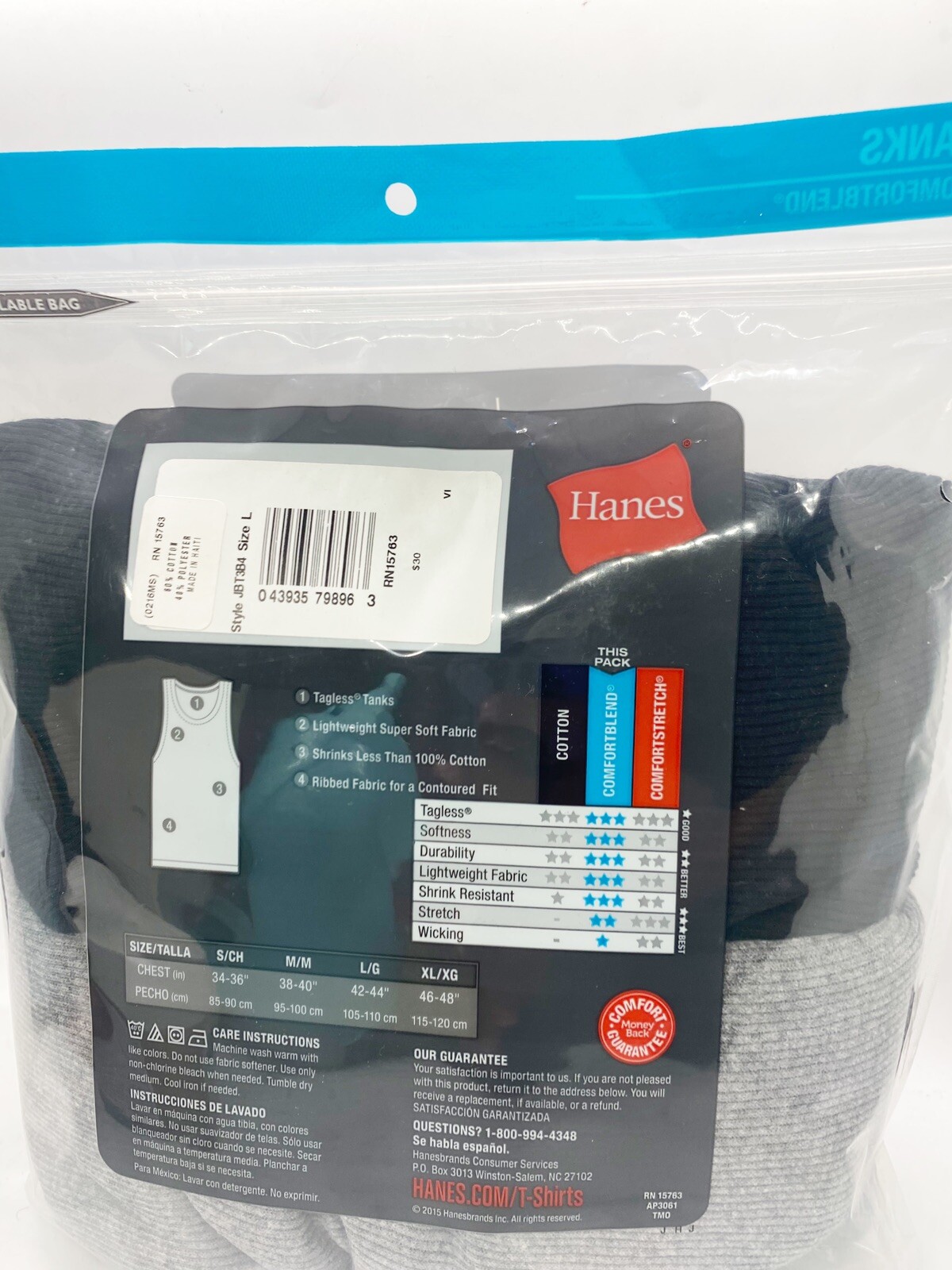Hanes Tagless Comfort Blend Tanks Gray Black Set of 4 New With Tags Mens Size L gallery