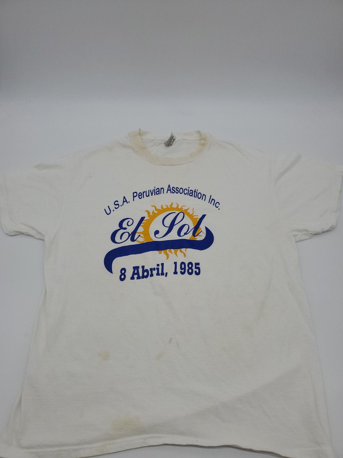 El Sol 1985 USA Shirt Large White Mens Peru Vintage..#0041