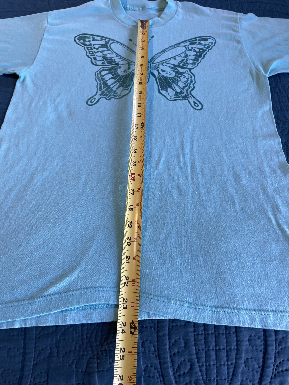VTG 90s crewneck T-shirt, butterfly graphic, teal green, medium gallery