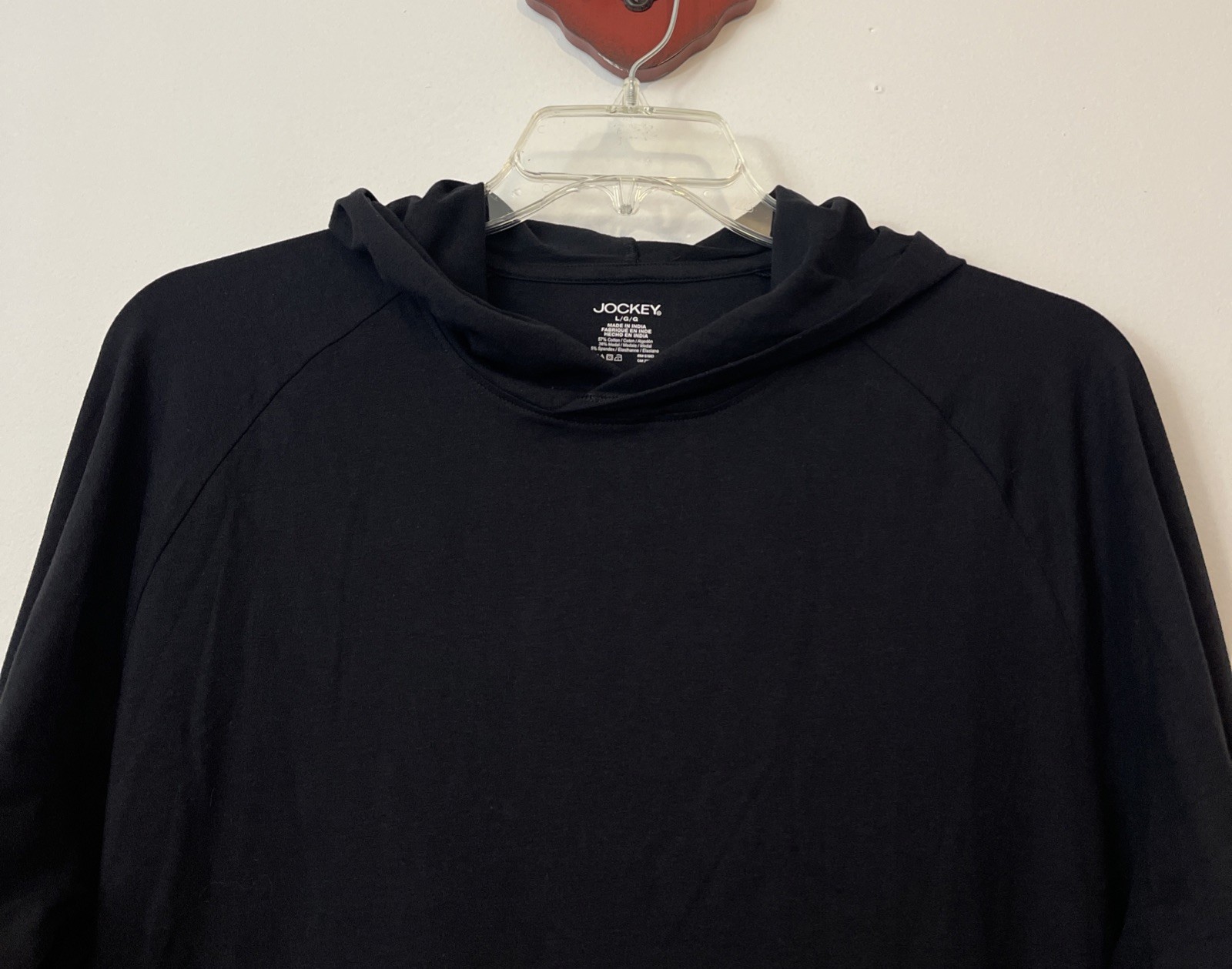 Jockey Mens Large Black Stretchy Pullover Long-Sleeved Hooded Tee NWT! A5975 gallery