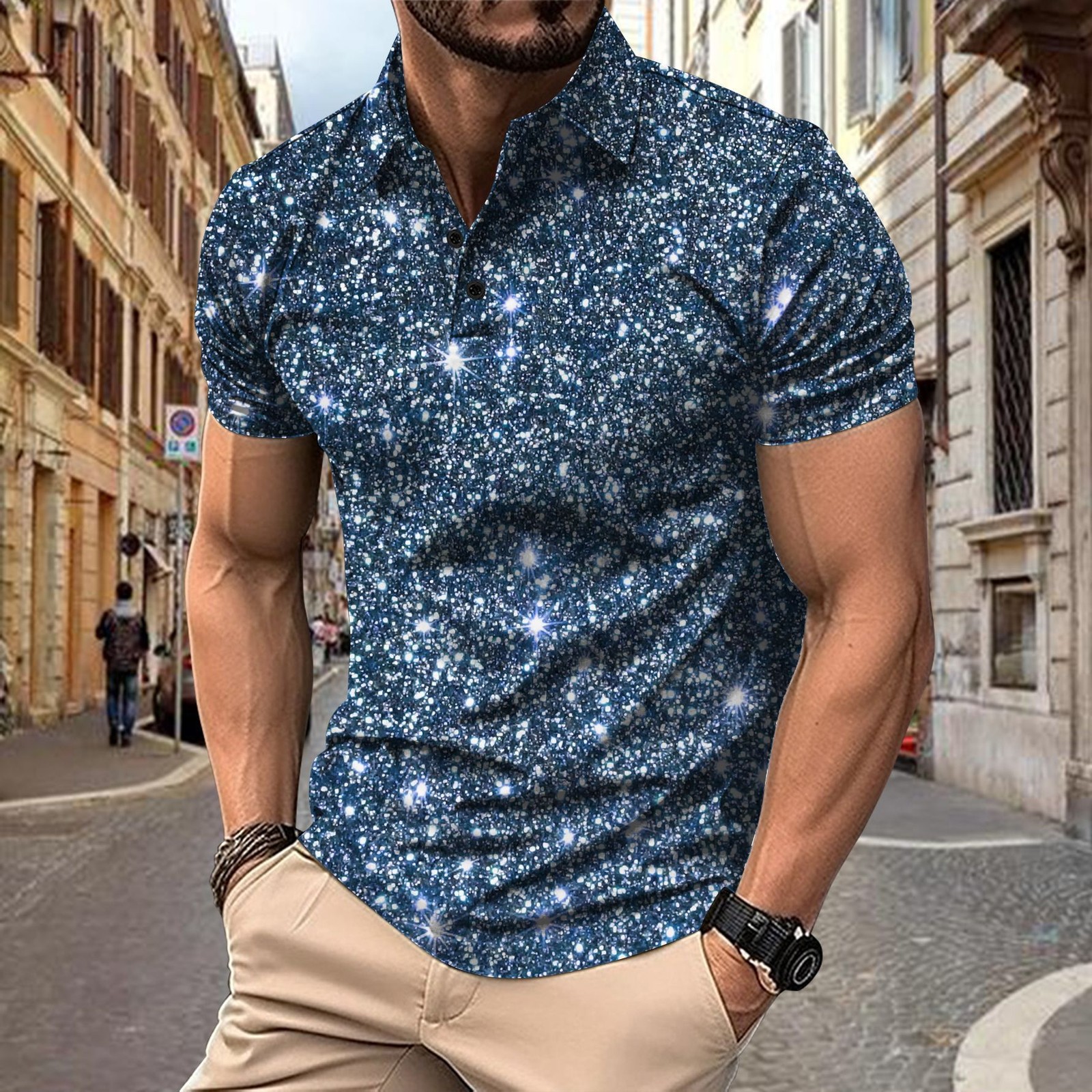 2025 New Men's Shirt with Digital Printed Button Street Casual T-shirt Top Men gallery