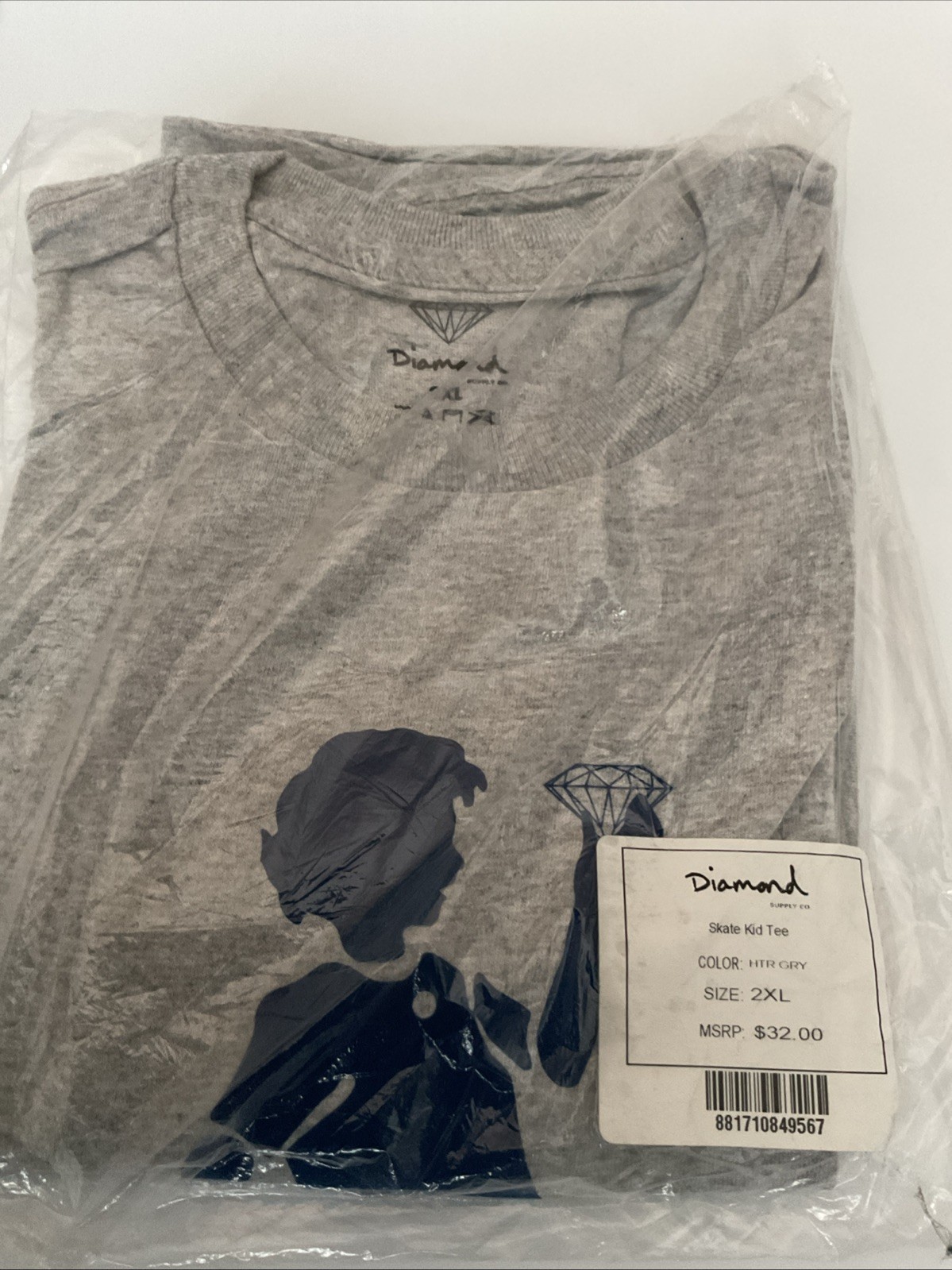 Diamond Supply Co Skate Kid Tee 2XL Heather Grey Deadstock New In Bag gallery