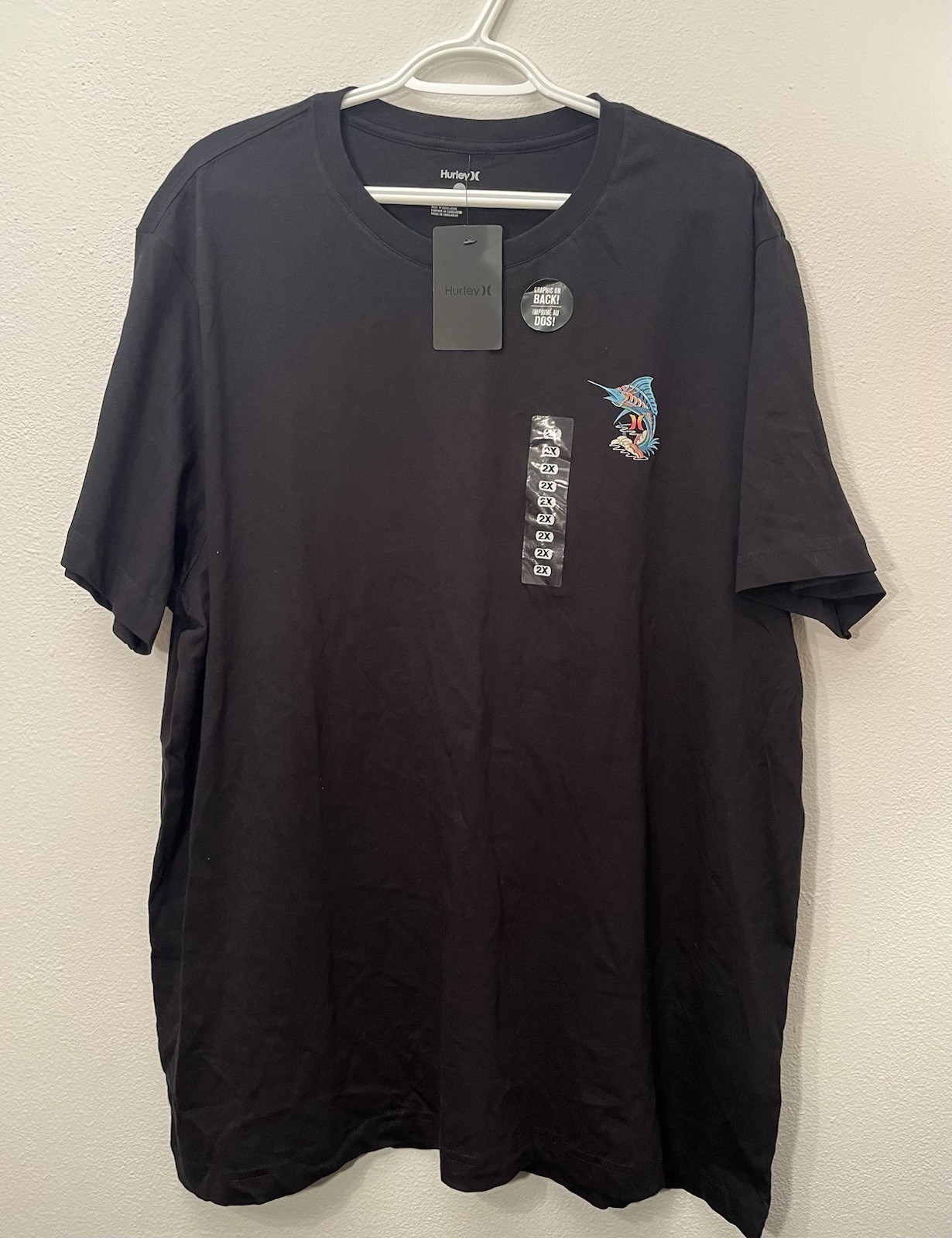 Hurley NWT Black Everyday Washed Trippy Marlin Fish Graphic T-Shirt Size XXL