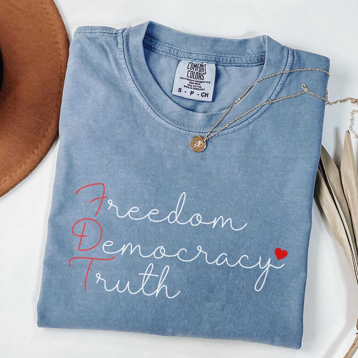 Patriotic Subtle FDT Shirt, 4th of July Feminist Tee, Liberal American Apparel, gallery