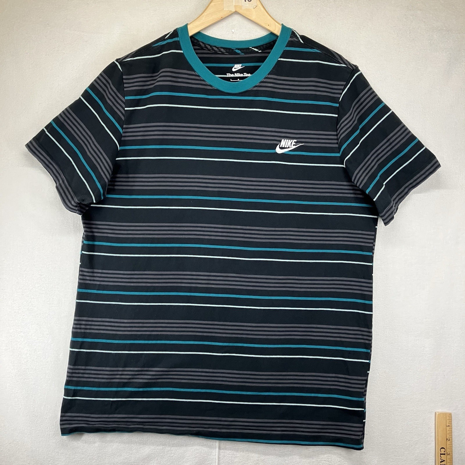 Nike Mens Striped Short Sleeve Ringer T-Shirt Blue Teal Cotton Large FD1358-451 gallery