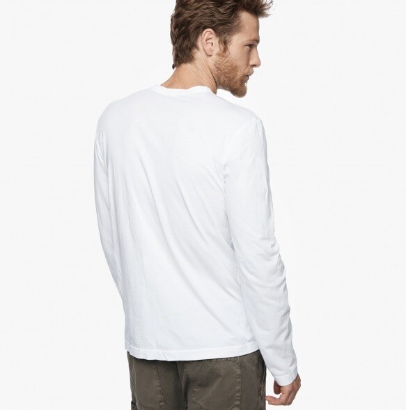 James Perse Men's New Solid White Long Sleeve Crew Neck Cotton T-Shirt MLJ3351 gallery