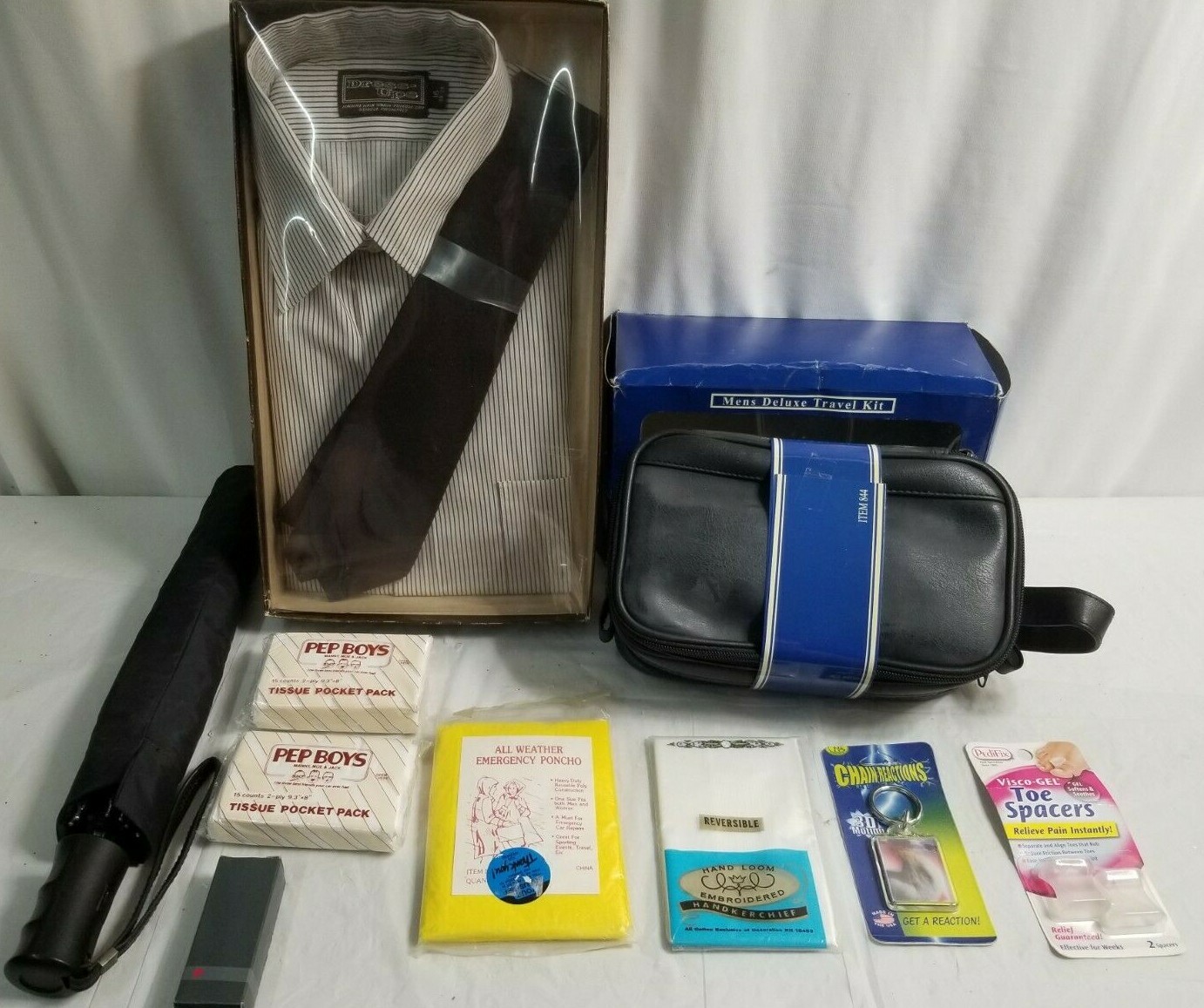 NIP TRAVELING FATHERS DAY Lot DRESS SHIRT, Umbrella, Pep Boys, Kit, Poncho jd#40 gallery
