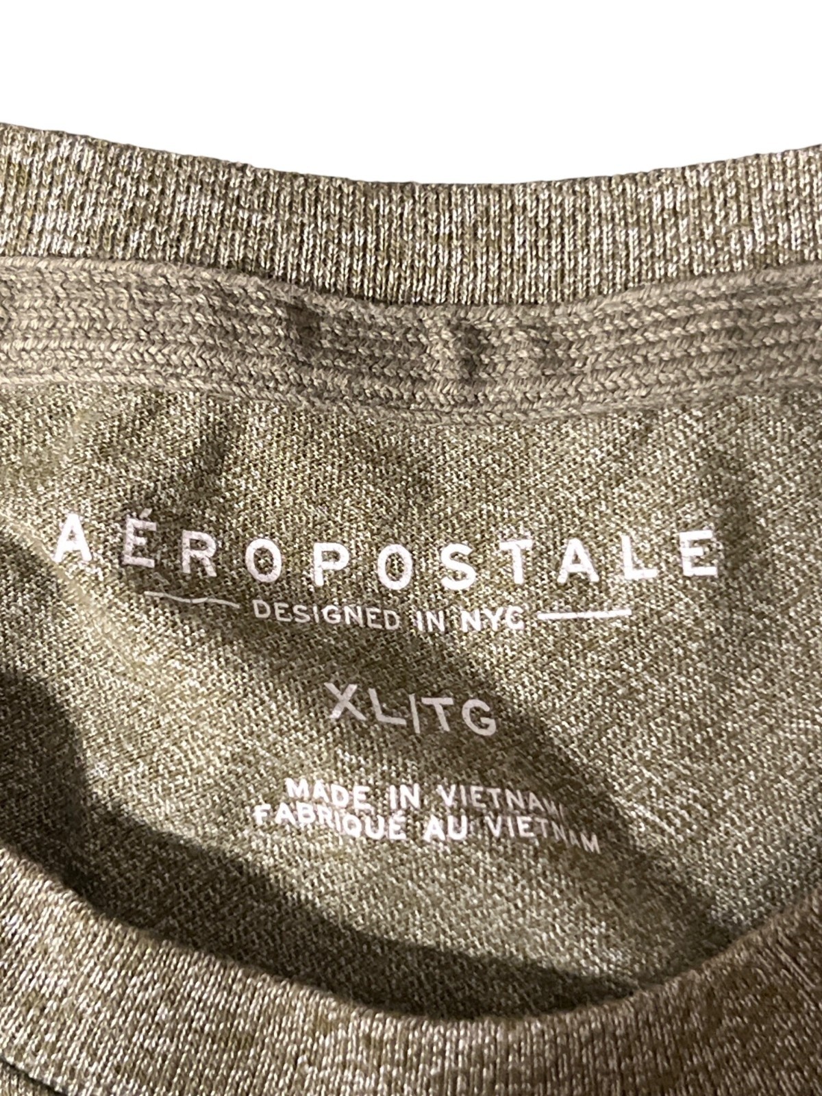 Aeropostale A Front Graphic T Shirt Heather Olive Green Blue Sewn Letters Sz XL gallery