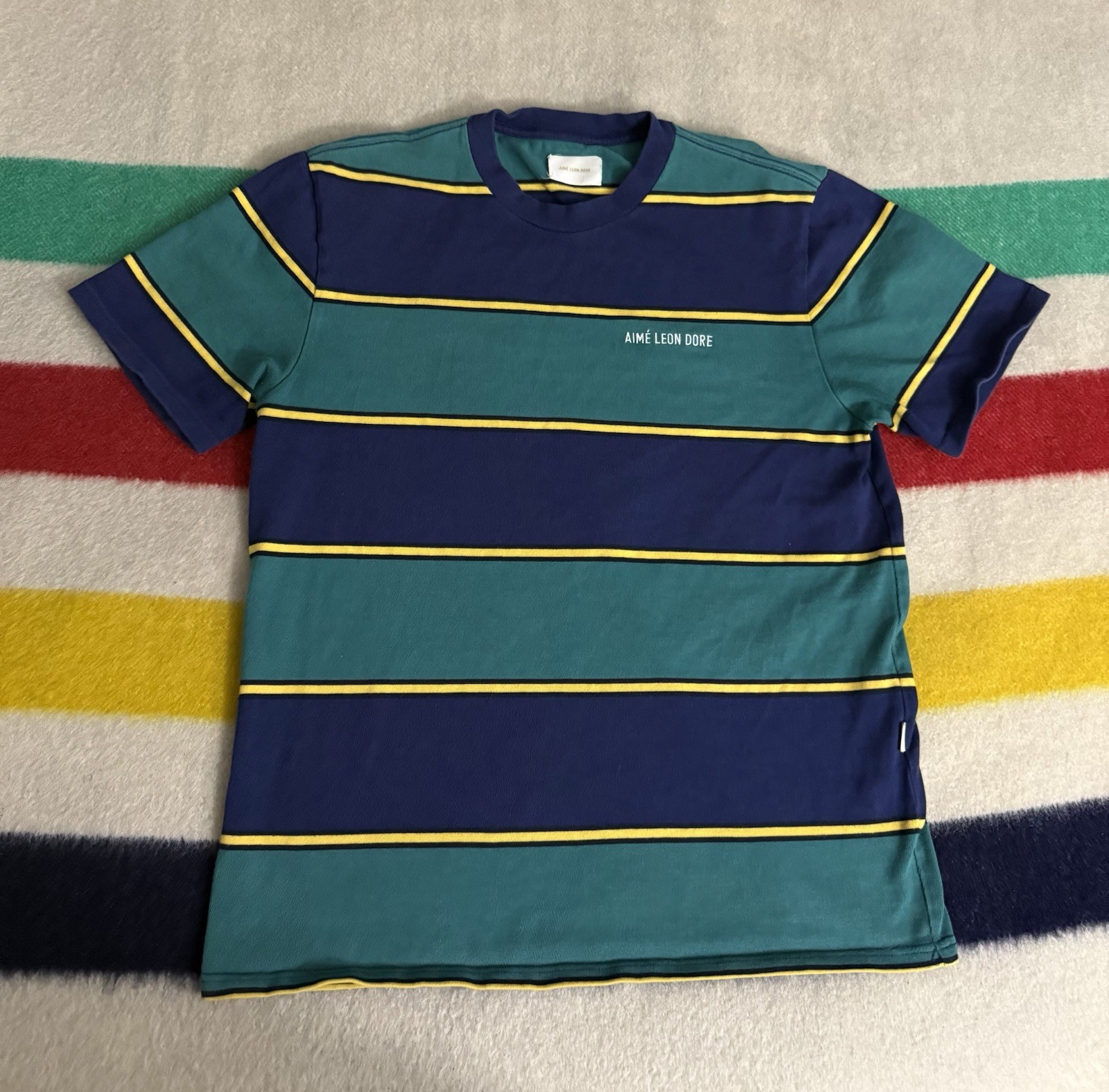 Aime Leon Dore ALD Teddy Santis Striped Logo Cotton Shirt Medium M Grunge Punk gallery