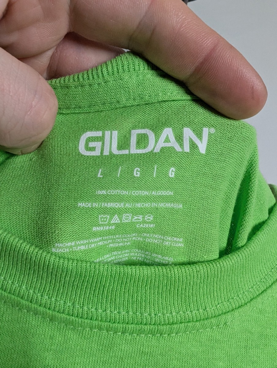 Gildan Mens T Shirt Lime Green Size LG 100% Cotton Regular Fit Short Sleeve Tee gallery