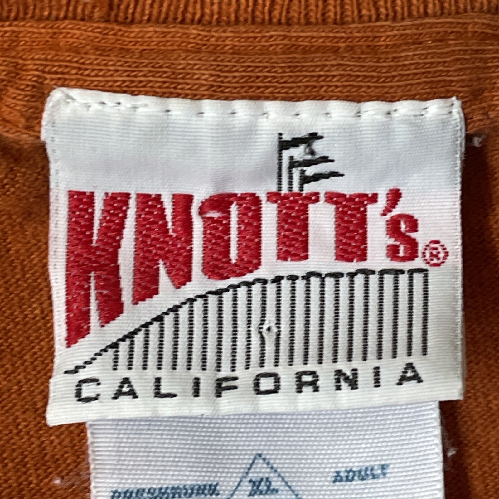Vtg Knotts Berry Farm Ca Men’s XL Silver Bullet Burnt Orange Graphic T Shirt gallery