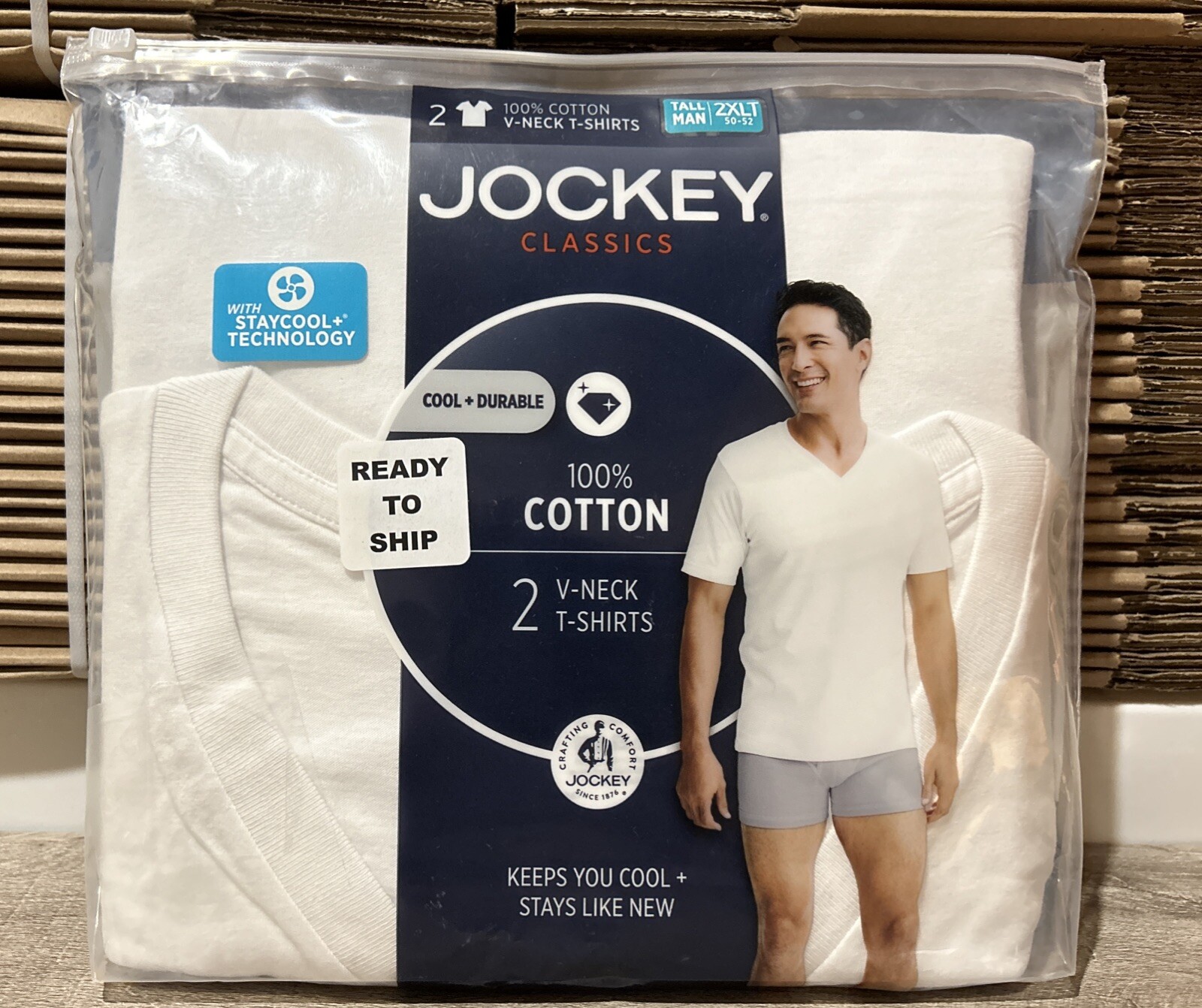 Jockey Mens Tall Man Classic V-Neck 2 Pack 2XLT T-Shirts 100% Cotton Brand New gallery