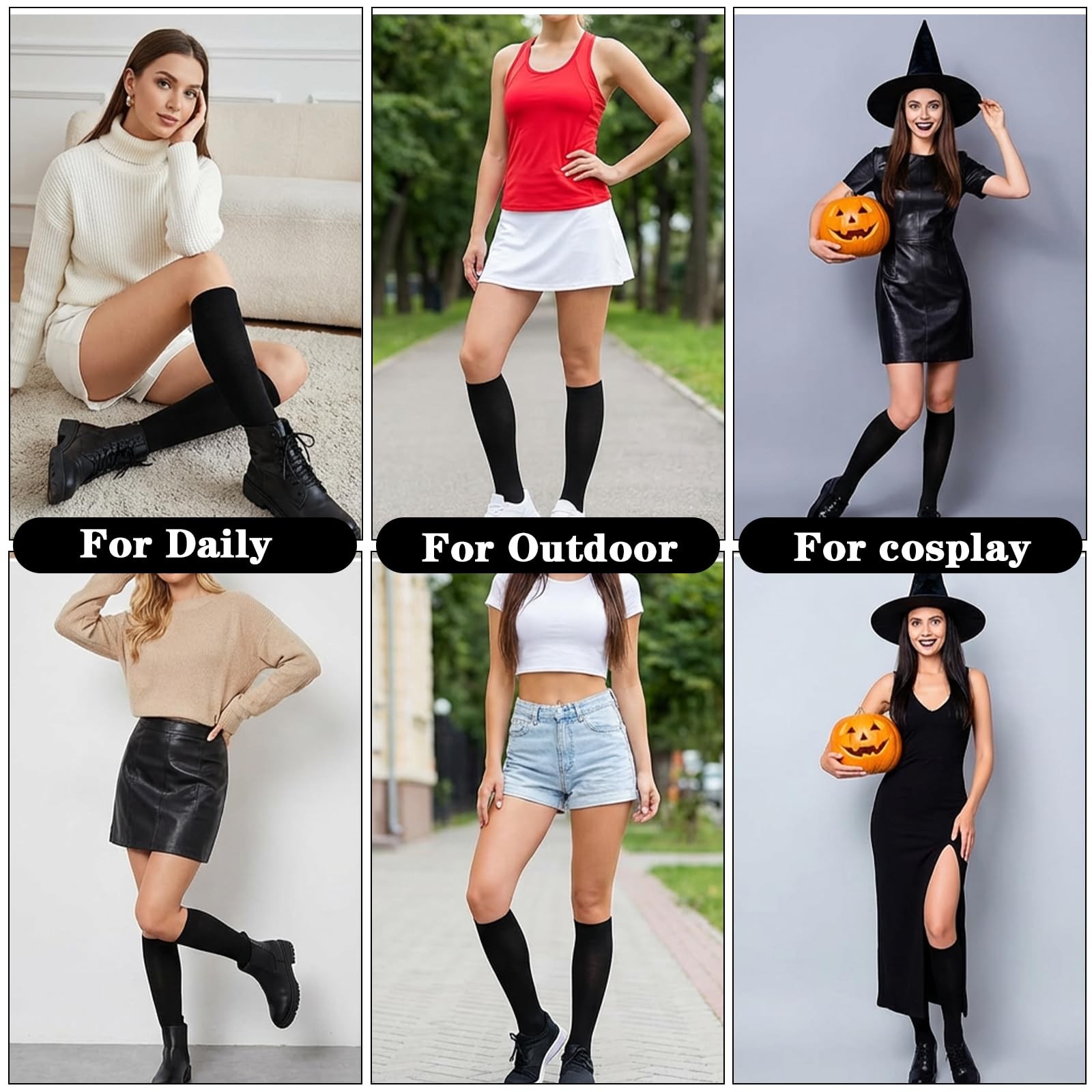 3 Pairs Women's Opaque Knee High Socks, Soft Sexy Knee High Stockings Trouser gallery