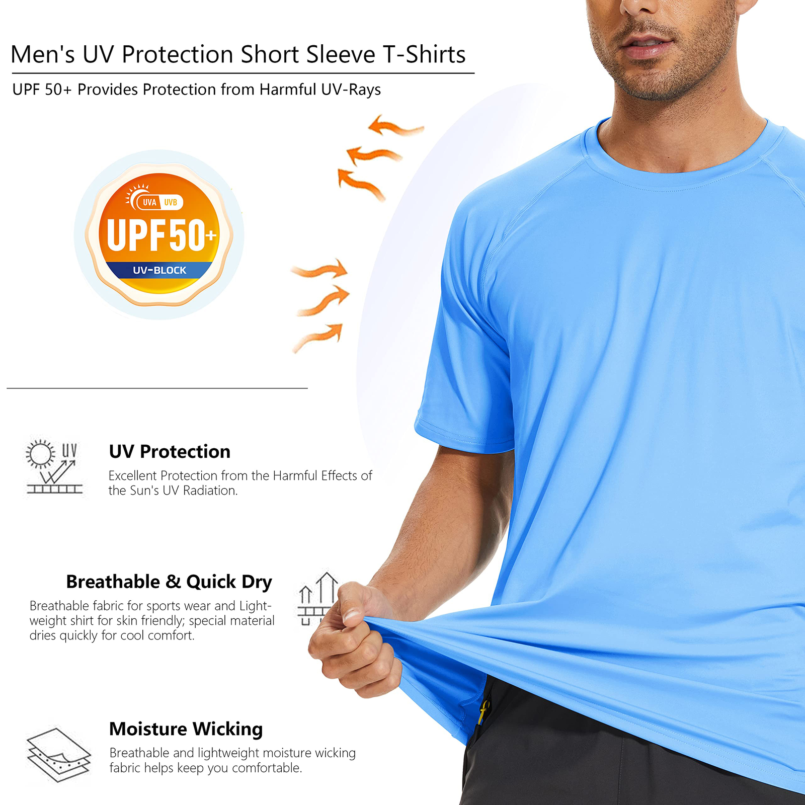 UPF50+ Men's Short Sleeve T-Shirts Quick Drying Sport Hiking Skin Protection Tee gallery