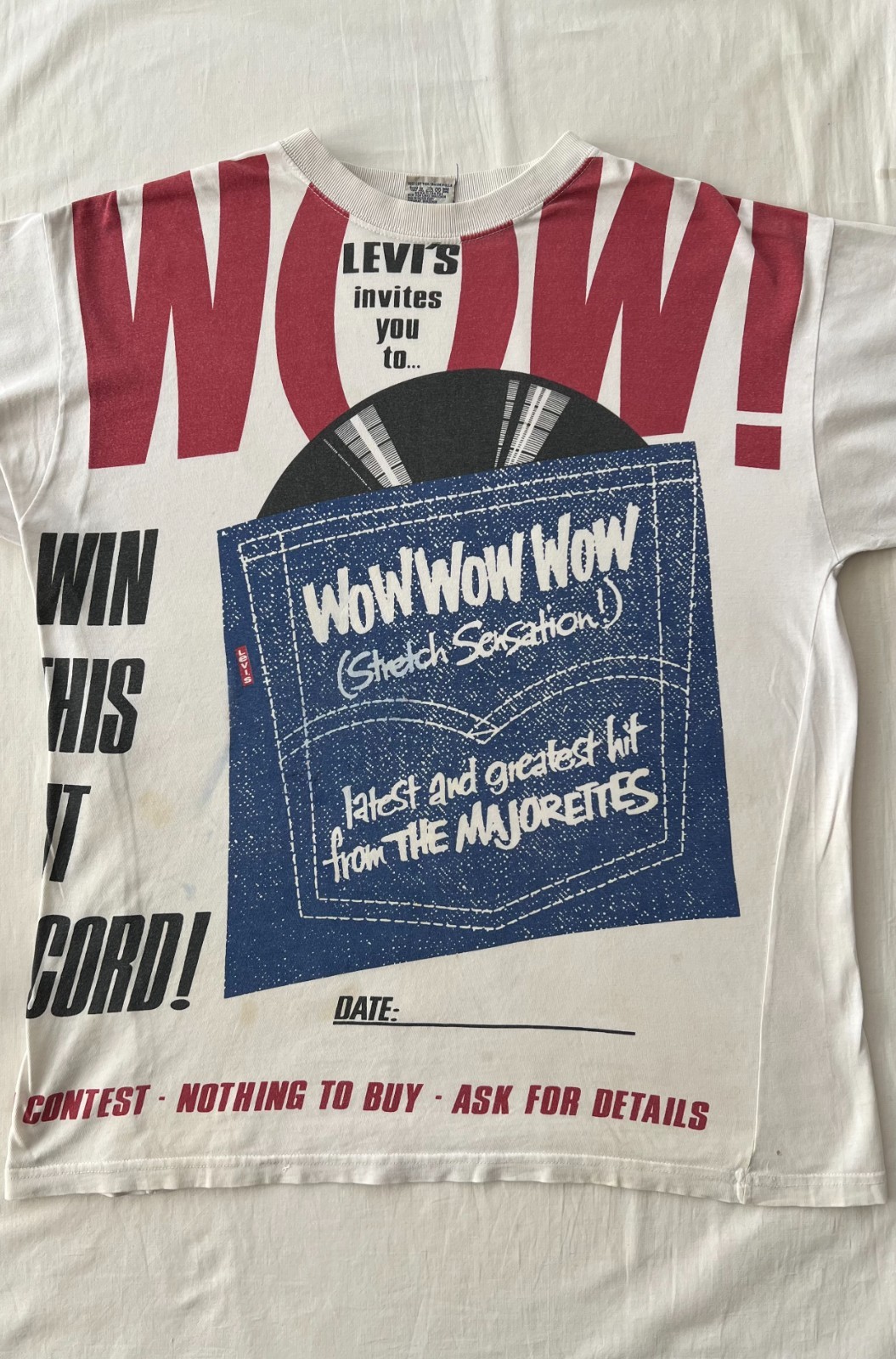 Vintage 90s Levis Levi's Stretch Sensation AOP Promo White T-shirt Sz L gallery