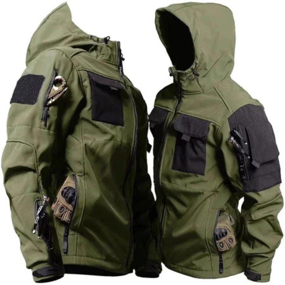 Men’s Tactical Softshell Hooded Jacket Windproof Water-Resistant Outdoor Hiking