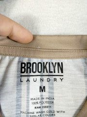 Brooklyn Laundry Shirt Mens Medium Tan Vertical Stripe Tokyo Graphic Crewneck