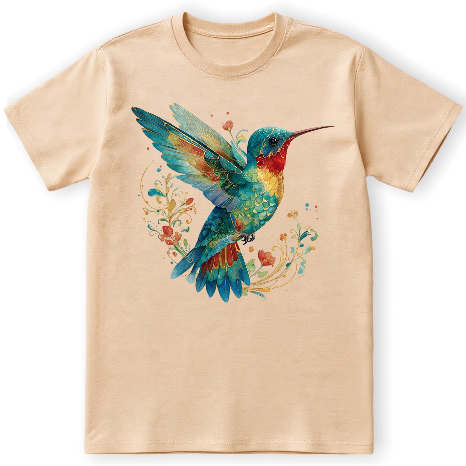 Hummingbird Floral Art Nature Retro Gift Men Women T-Shirt Tee gallery
