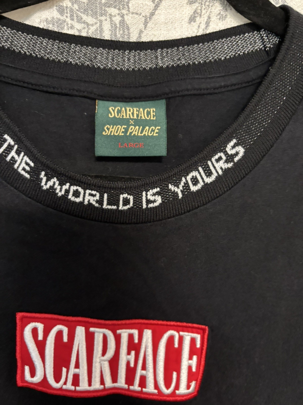 Shoe Palace x Scarface Tony Montana THE WORLD IS YOURS Hip Hop TShirt Mens L gallery