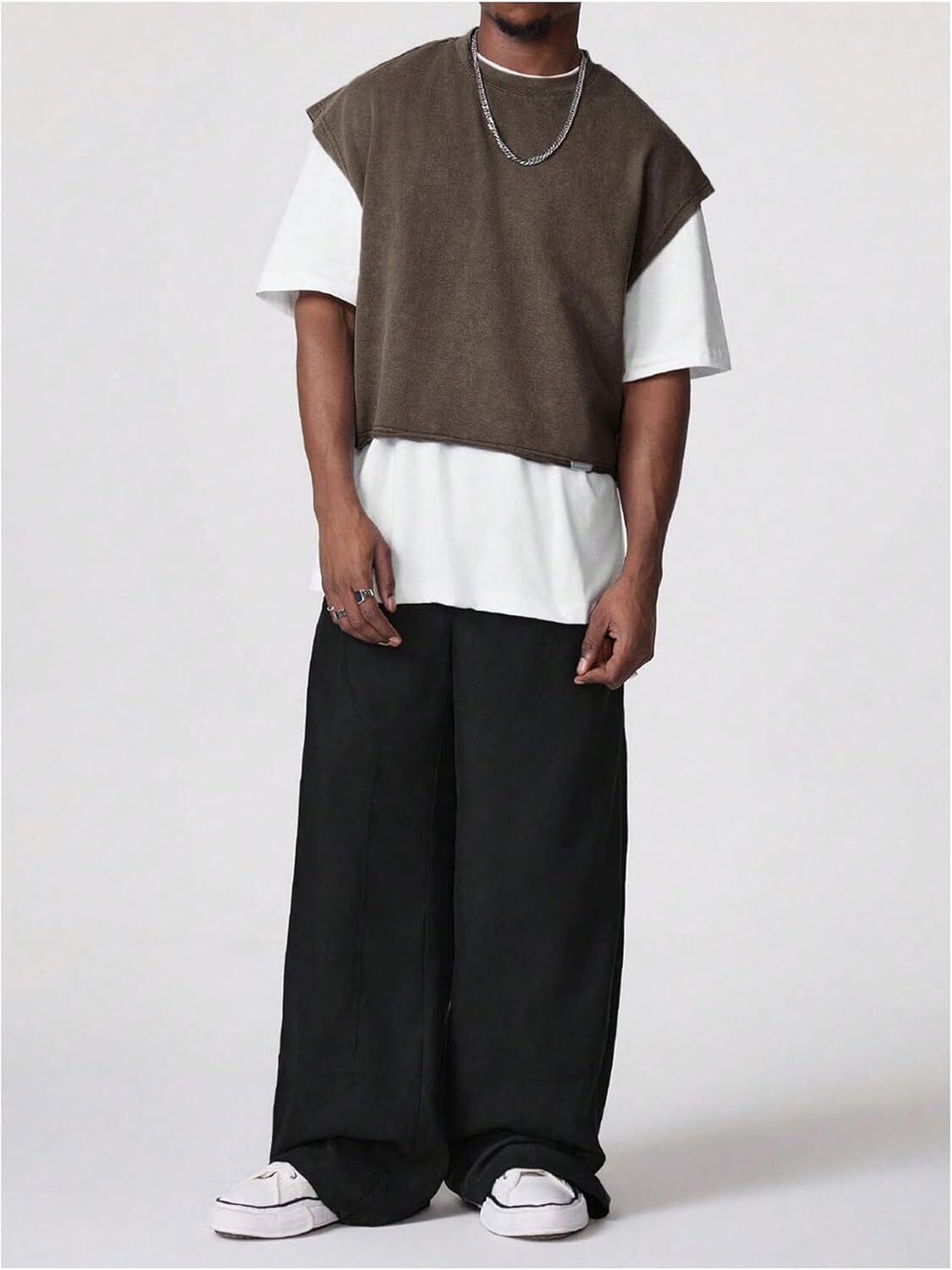 Men's Cropped Vest Top Dolman Sleeve Loose Fit Knit Pullover Tank Breathable gallery