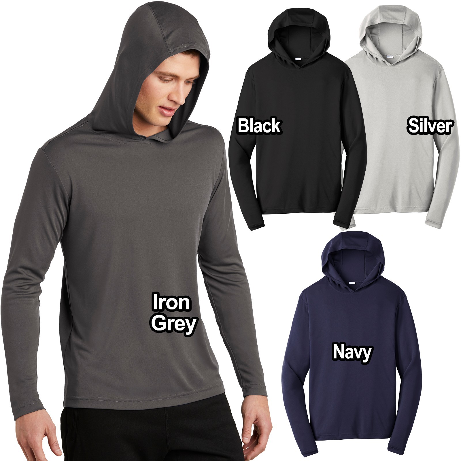 Mens Long Sleeve Hoodie T-Shirt Lightweight Moisture Wicking Exercise XS-4XL NEW gallery