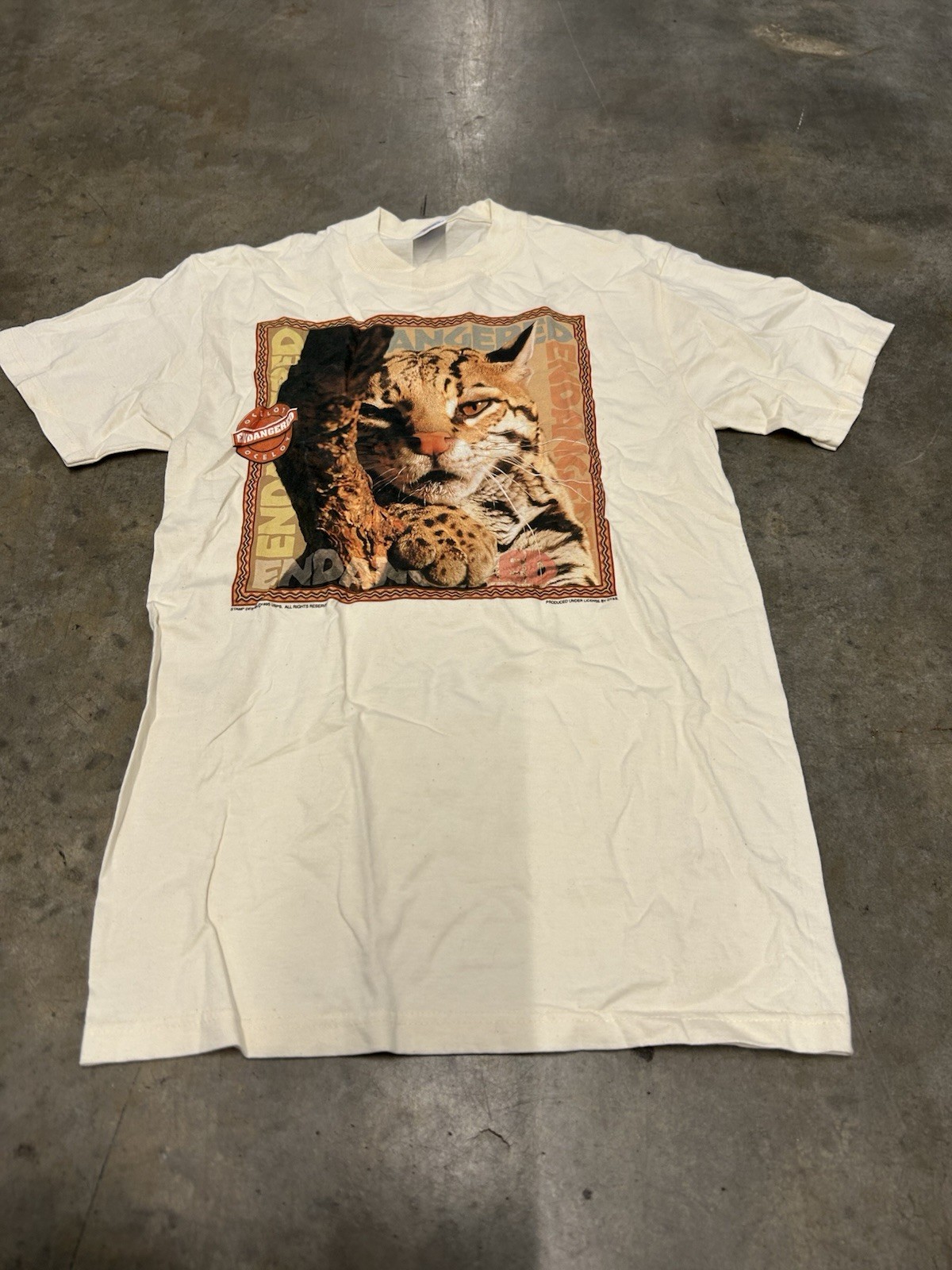Vtg 1995 Ocelot Cat Nature Art Tee Adult Size Small T Shirt Endangered