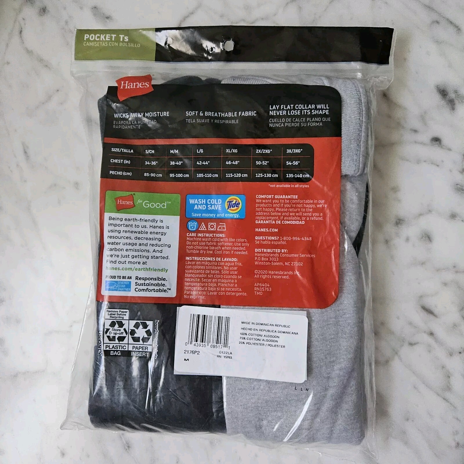 Hanes 2 Pack MEDIUM 38-40" Pocket Tshirts Soft Breathable Cool Wicking Fabric gallery