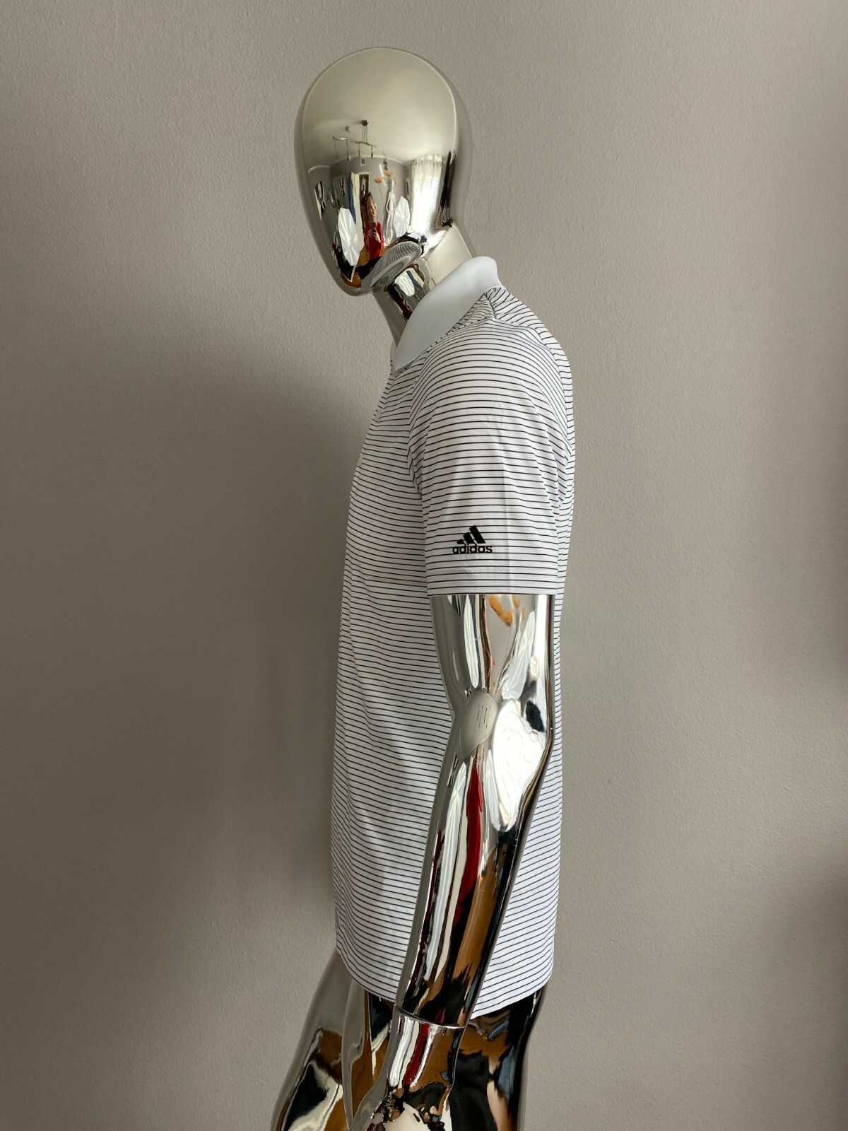 Adidas Sport White Striped Polo Men Adult T Shirt Size S gallery