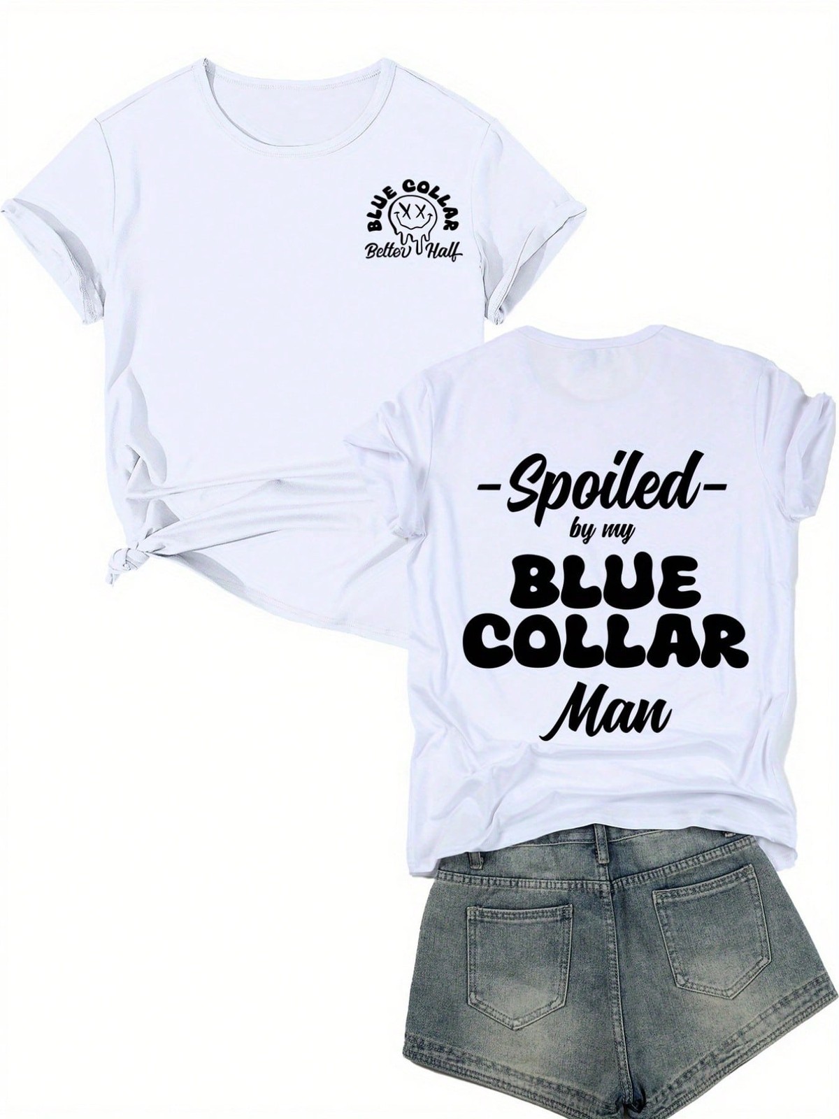 Men Printed Tops Spoiled By My Blue Collar Man Graphic Short Sleeve TShirt gallery