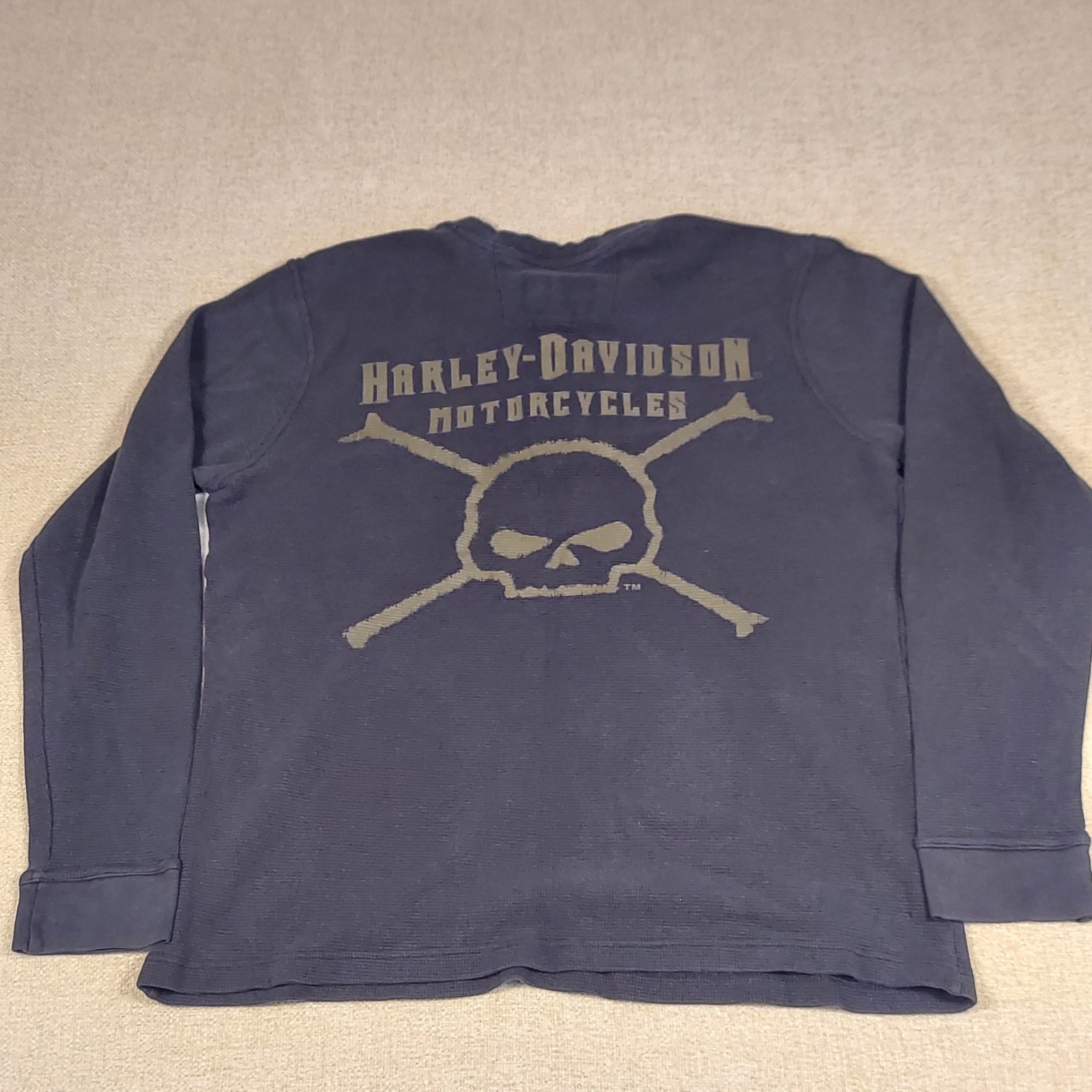 Vintage Harley-Davidson Mens L Black Waffle Knit Thermal Henley Long Sleeve gallery