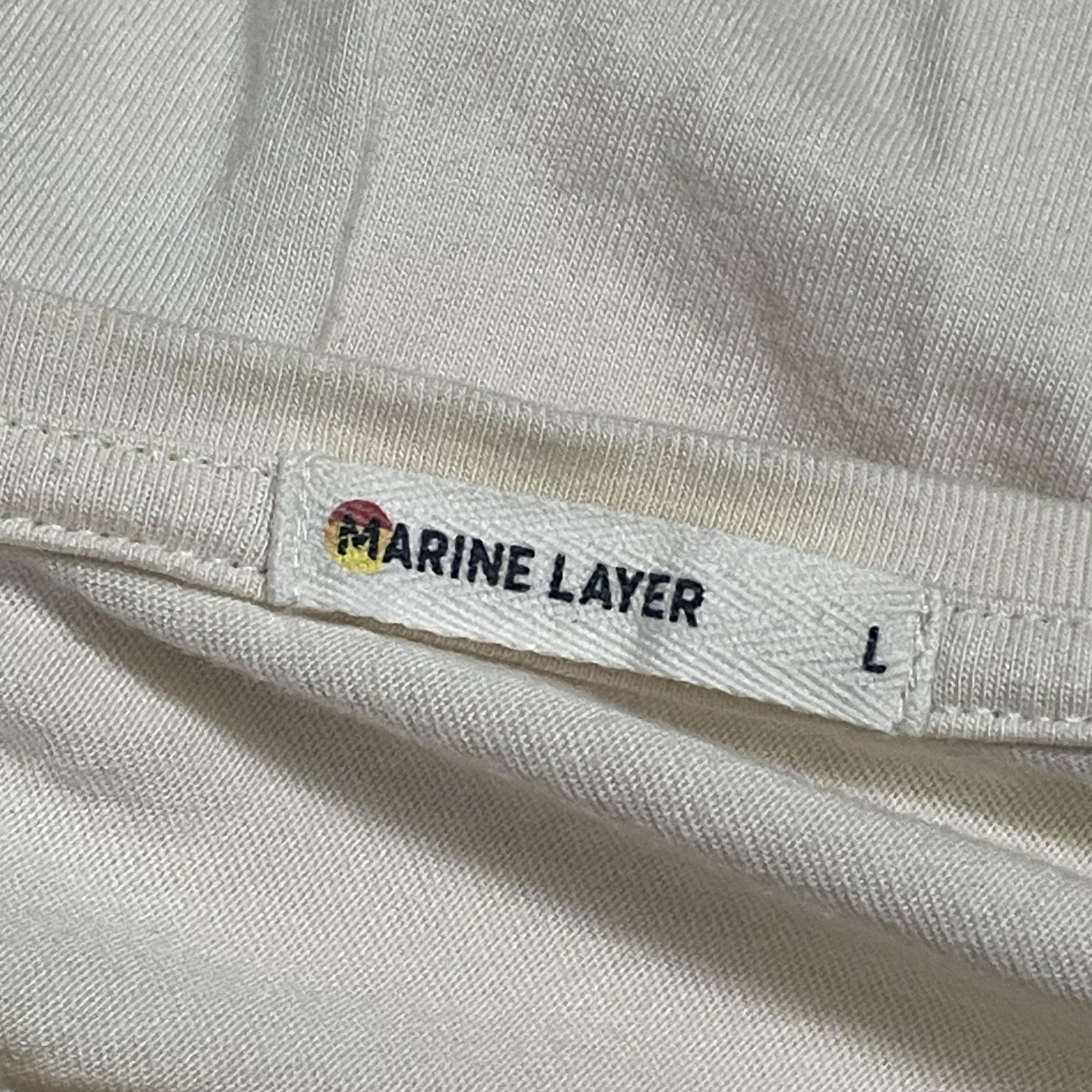 Marine Layer Shirt Mens Large White Striped Long Sleeve Crew Neck Relaxed Logo gallery