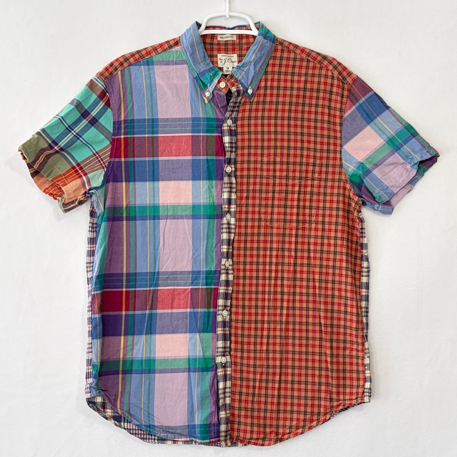 J. Crew Mens Colorful Mixed Plaid Relaxed Indian Madras Button Down Shirt Medium gallery