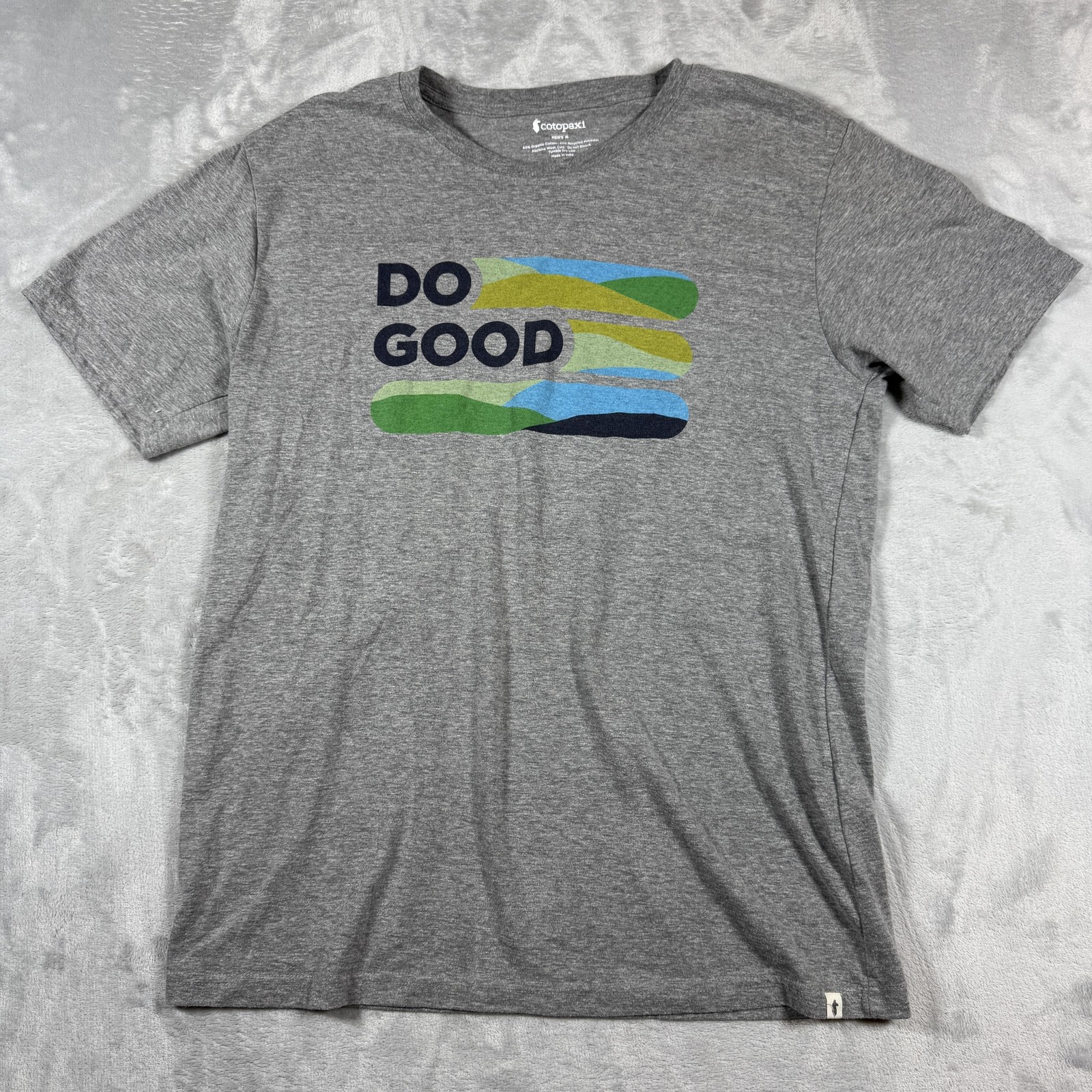 Cotopaxi Shirt Mens Medium Gray Organic Recycled Polyester Graphic Do Good Tee gallery
