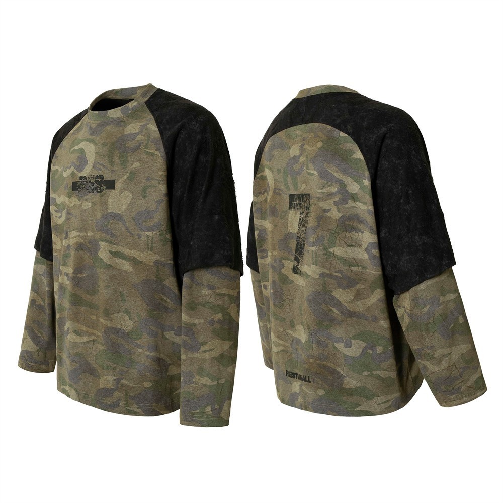 Men's Restarall Camo Layered Long Sleeve T-Shirt Streetwear Y2K Oversized M-XXL gallery