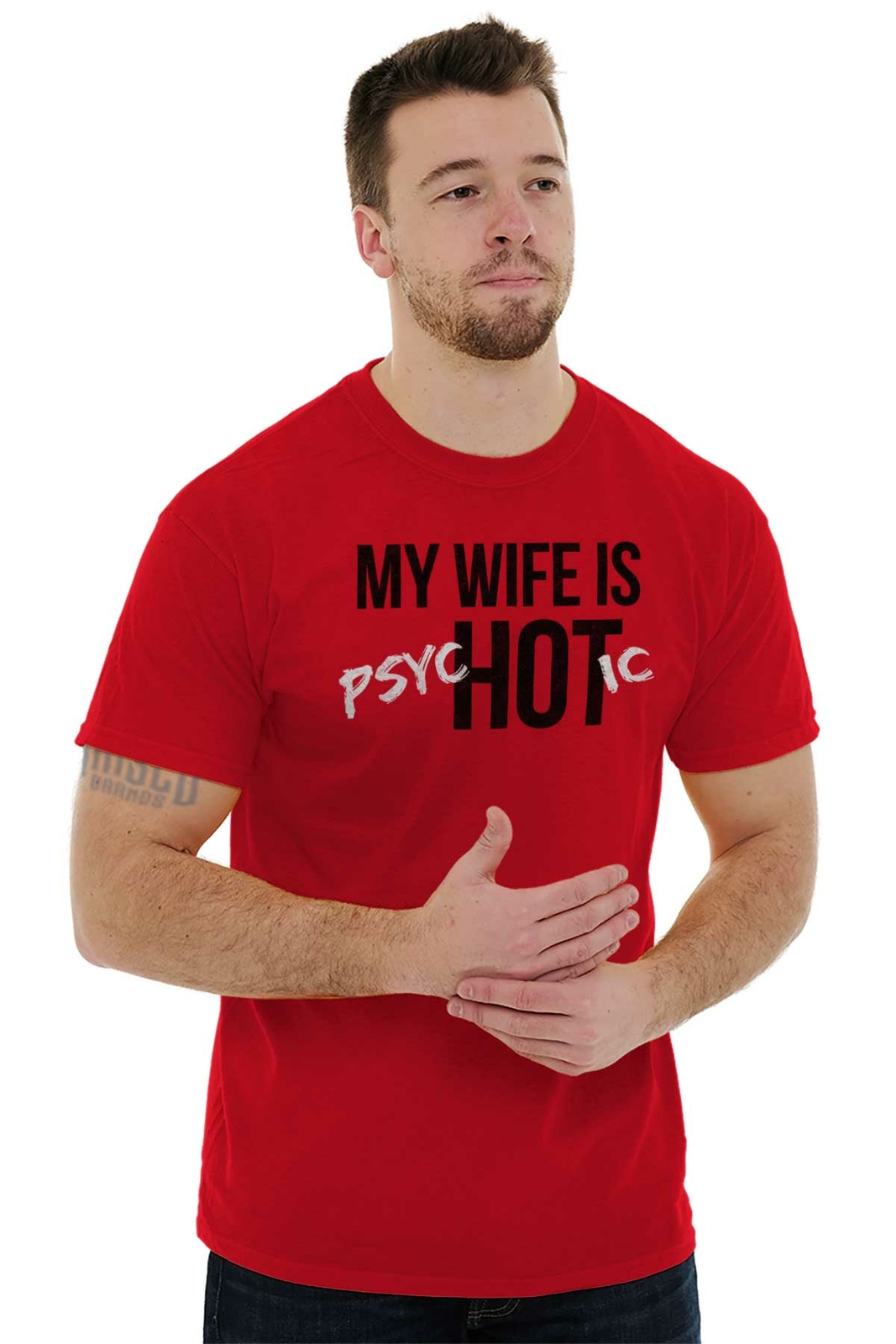 My Wife Is Hot Funny Psychotic Husband Gift Mens Casual Crewneck T Shirts Tees gallery