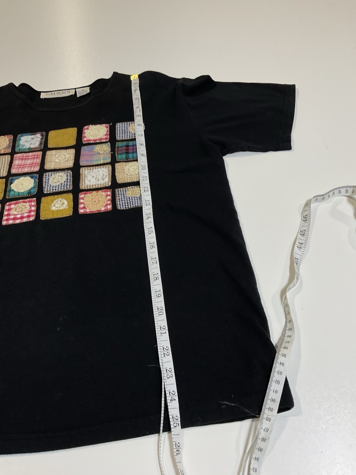 Vintage Chaus Patchwork Art T Shirt Sz M Cottagecore Grandma Lace Floral 90s gallery