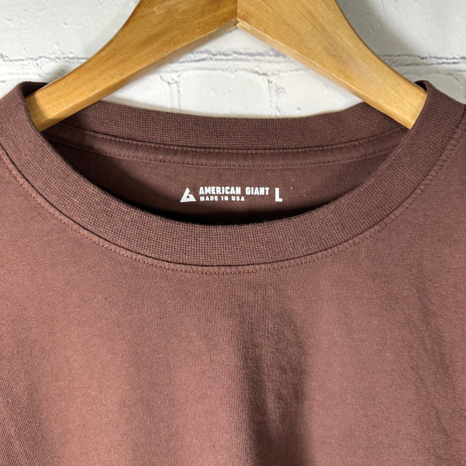 American Giant Mens Long Sleeve Pocket T-Shirt Brown Cotton Made in USA Large gallery