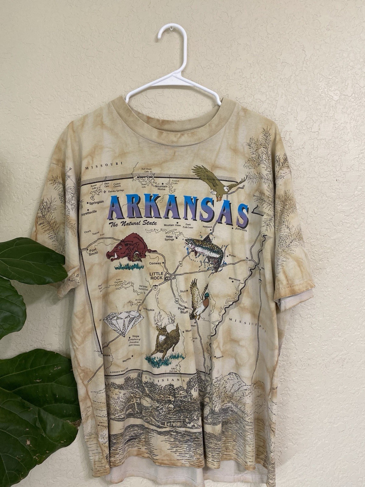 Gildan Arkansas The Natural State Map Graphic T-Shirt Beige XL Crew Neck gallery