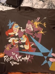 Vintage 1992 Ren and Stimpy back & front print T-Shirt Nickelodeon Nicktoons LG.