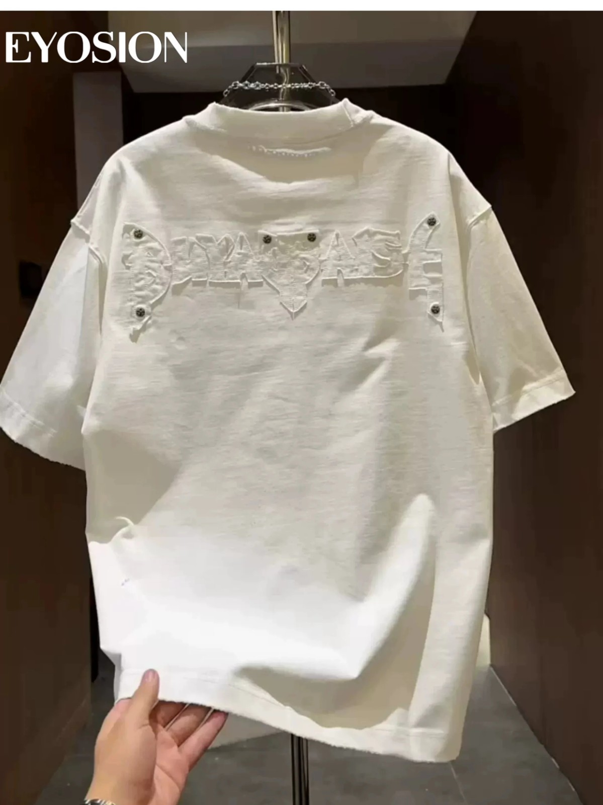 Men High Street Letter Patch Embroidered T-Shirt Rivet Heavy Weight Casual Tee gallery
