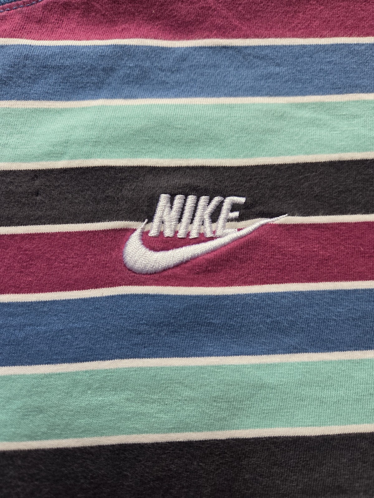 Nike The Nike Tee Men's Multicolor Striped Logo Crew Neck Tee Size L gallery