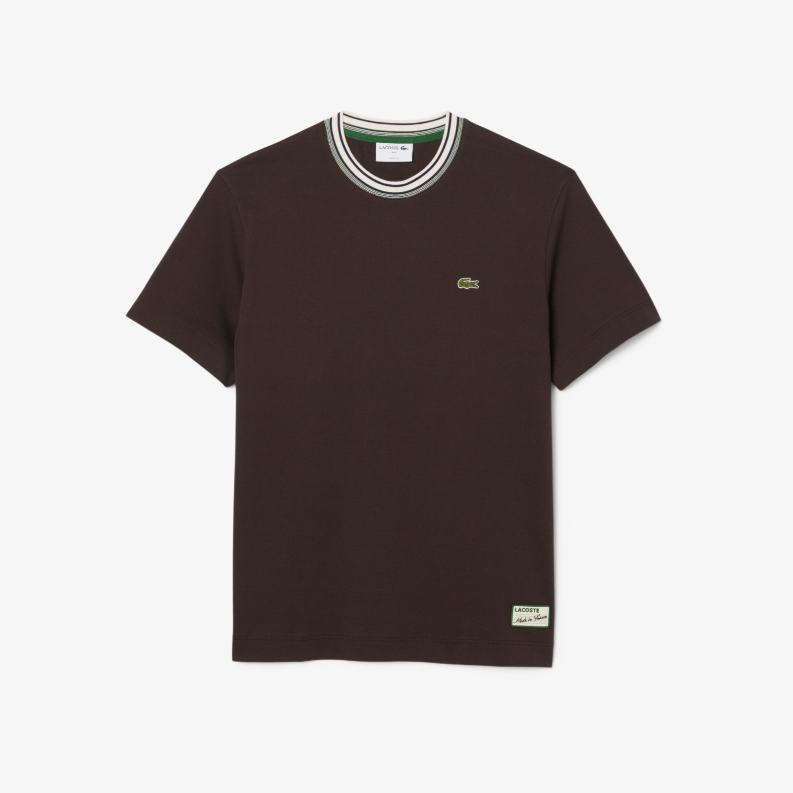 LACOSTE COTTON TIPPED CREW NECK T-SHIRT BROWN (7) 2XL RRP £75 BNWT
