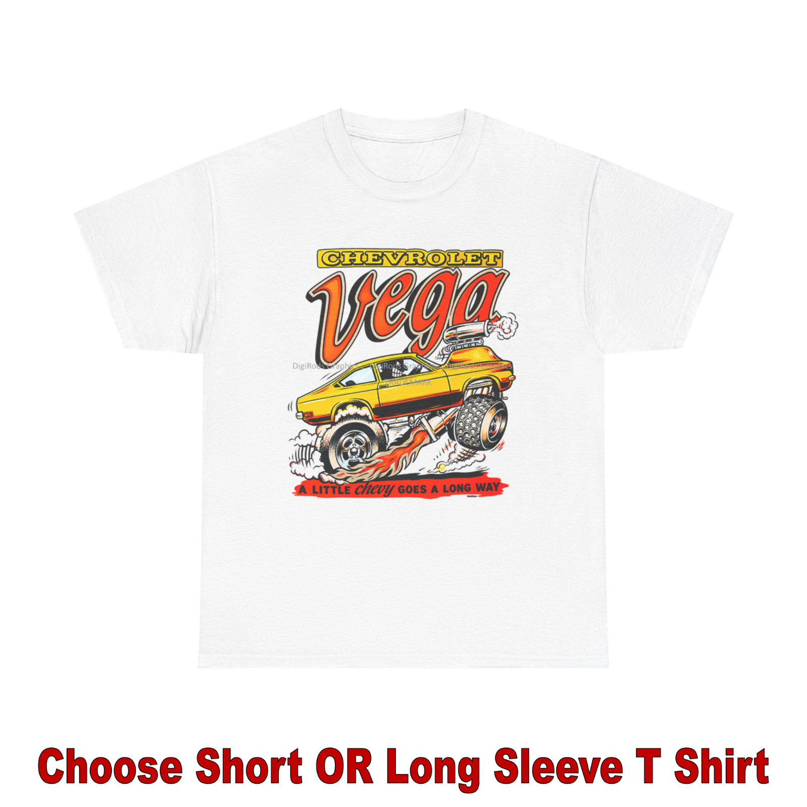 DigiRods Chevy Vega Little Car Reimagined Vintage Transfer Cartoon Car T Shirt gallery