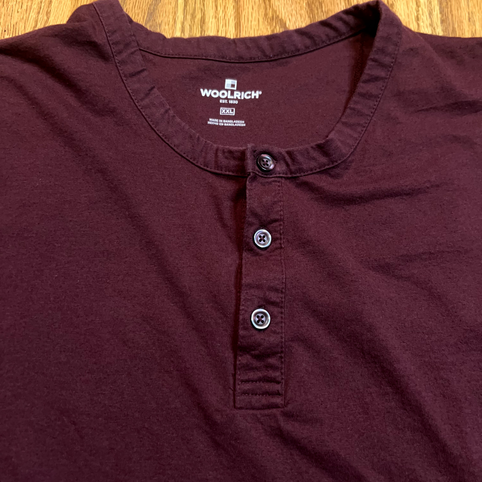 Woolrich Shirt Men's 2XL Maroon Henley Long Sleeve Casual Woven Cotton Blend gallery