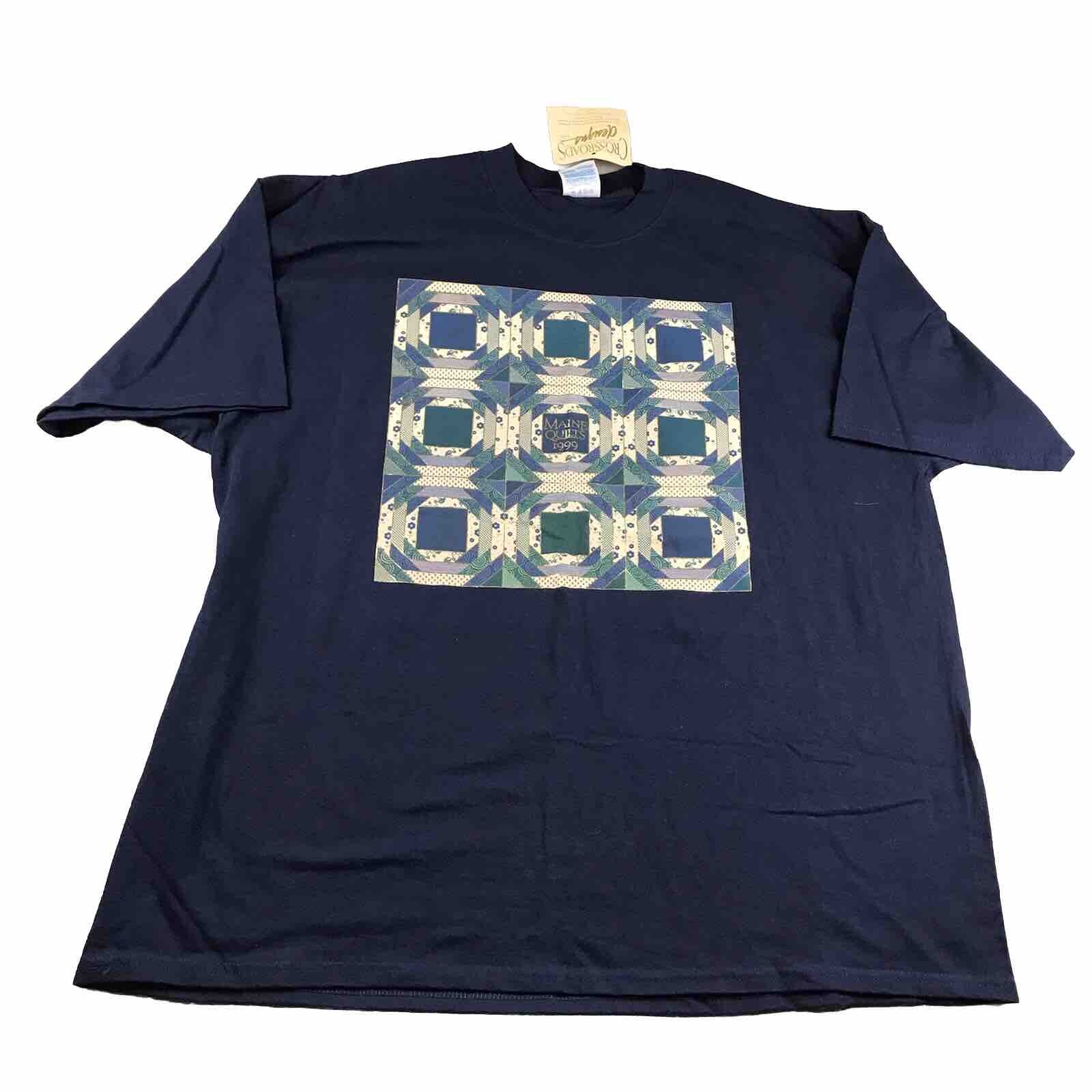 Maine Quilts Shirt Mens 3XL Blue Crew Neck Short Sleeves Crossroad Designs NWT gallery