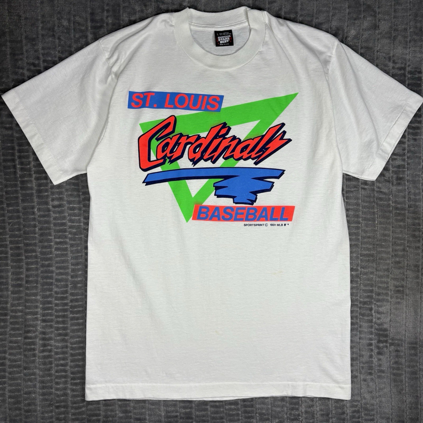 Vtg 1991 St Louis Cardinals Neon T Shirt L Single Stitch 90s Sportsprint MLB